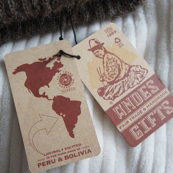 Andes Gifts Dark Brown & Light Brown Reversible 100% Alpaca Wool Beanie Hat - Picture 5 of 10